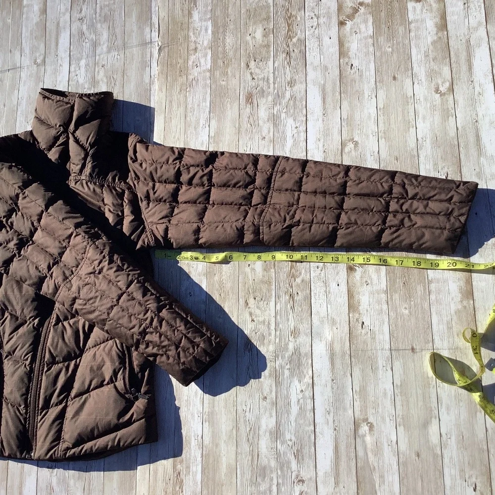 NAU Women Goose Down Puffer Jacket Plaid Brown XS extra small (easily can fit S) - Picture 7 of 15